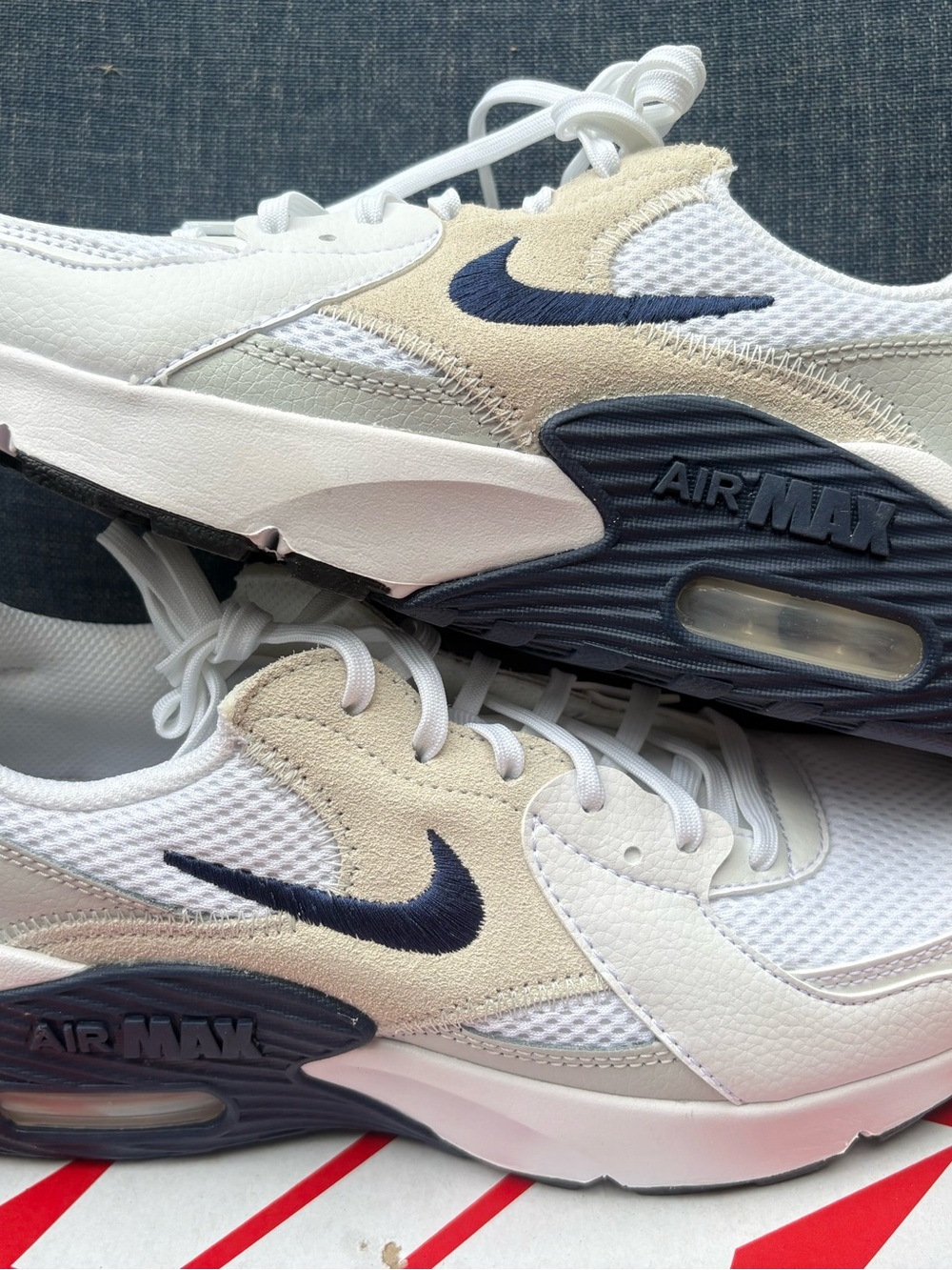 Nike White Beige Sneakers with Navy Swoosh women’s 8, men’s 6.5